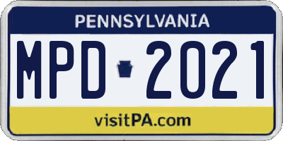 PA license plate MPD2021