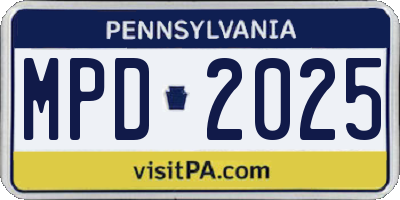 PA license plate MPD2025