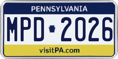 PA license plate MPD2026