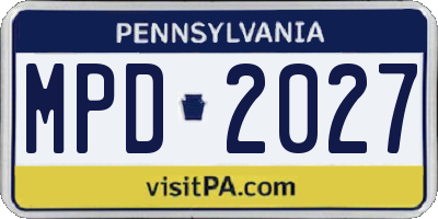 PA license plate MPD2027
