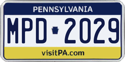 PA license plate MPD2029