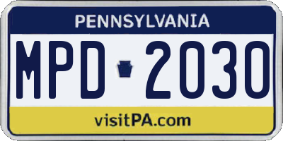 PA license plate MPD2030