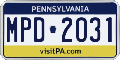 PA license plate MPD2031