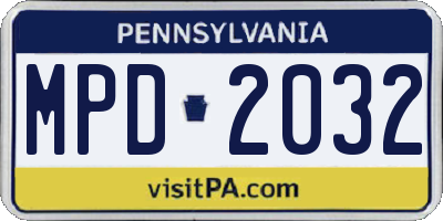 PA license plate MPD2032