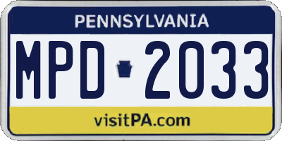 PA license plate MPD2033