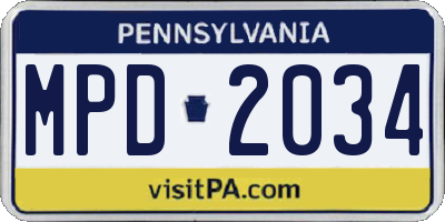 PA license plate MPD2034