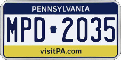 PA license plate MPD2035