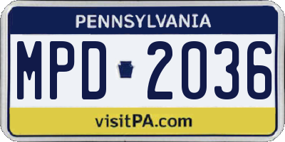 PA license plate MPD2036
