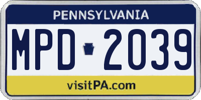 PA license plate MPD2039