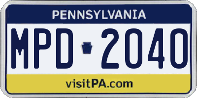 PA license plate MPD2040