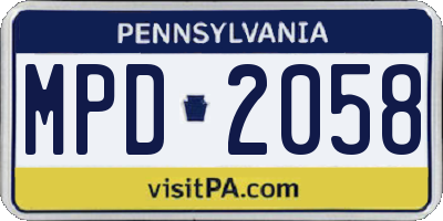 PA license plate MPD2058