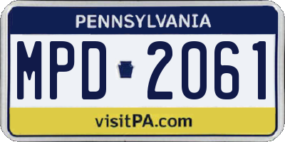 PA license plate MPD2061