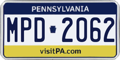 PA license plate MPD2062