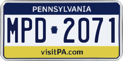 PA license plate MPD2071