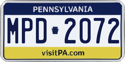PA license plate MPD2072