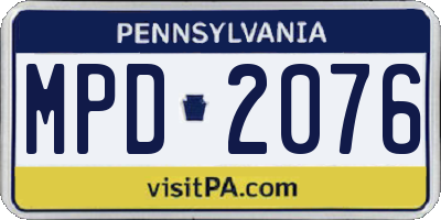 PA license plate MPD2076