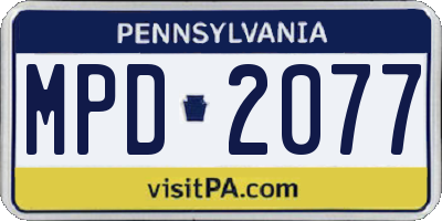 PA license plate MPD2077