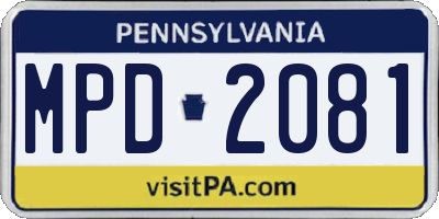 PA license plate MPD2081