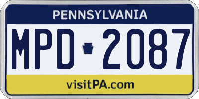 PA license plate MPD2087