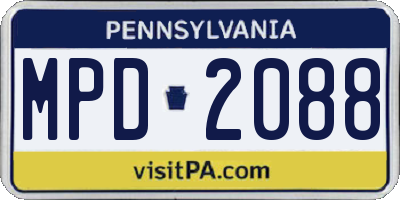 PA license plate MPD2088