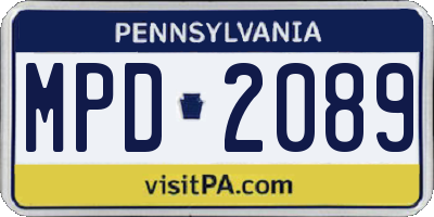 PA license plate MPD2089