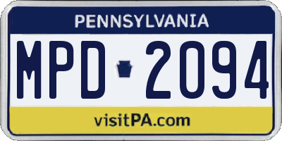 PA license plate MPD2094