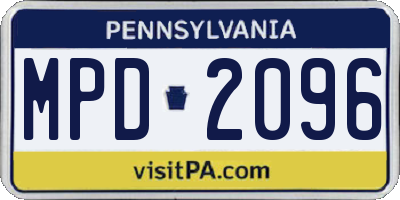 PA license plate MPD2096