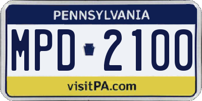 PA license plate MPD2100