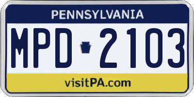 PA license plate MPD2103