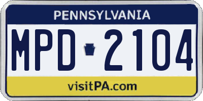 PA license plate MPD2104