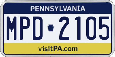 PA license plate MPD2105