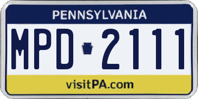 PA license plate MPD2111