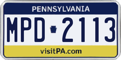PA license plate MPD2113