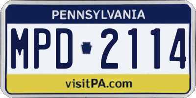 PA license plate MPD2114