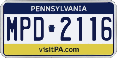 PA license plate MPD2116