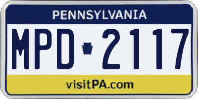 PA license plate MPD2117