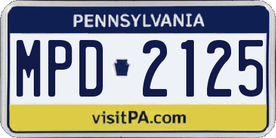 PA license plate MPD2125
