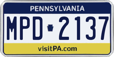PA license plate MPD2137
