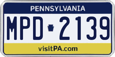 PA license plate MPD2139