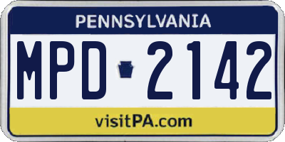 PA license plate MPD2142