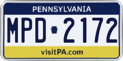 PA license plate MPD2172