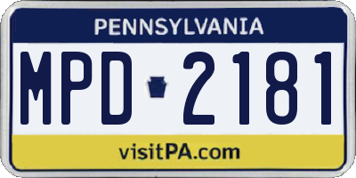 PA license plate MPD2181