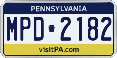 PA license plate MPD2182
