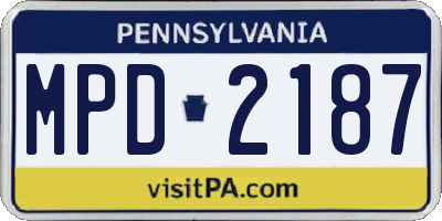 PA license plate MPD2187