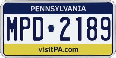 PA license plate MPD2189