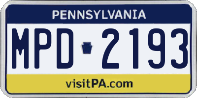 PA license plate MPD2193
