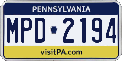PA license plate MPD2194
