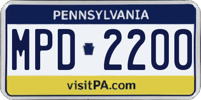 PA license plate MPD2200