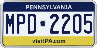 PA license plate MPD2205