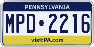 PA license plate MPD2216